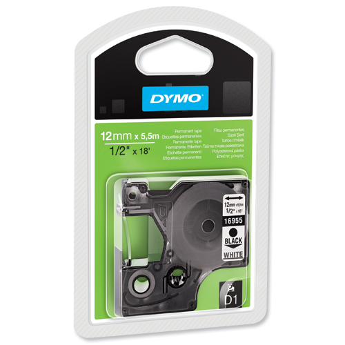 Taśma do drukarki etykiet Dymo D1 12 mm x 5.5 m Czarne na Białym
