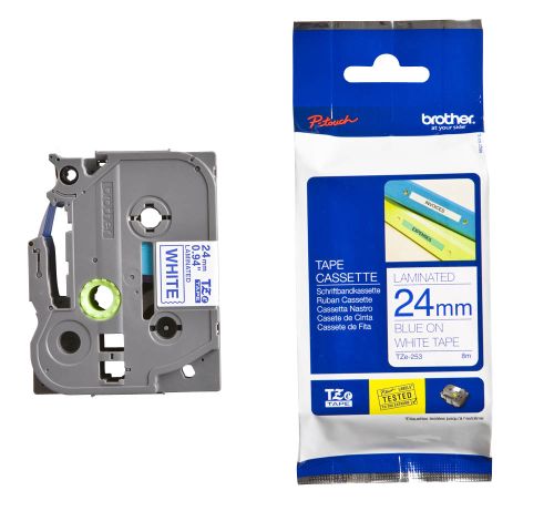 Taśma do drukarki etykiet Brother TZE253 24mm Niebieski na Białym - obrazek 4