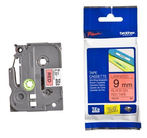 Taśma do drukarki etykiet Brother TZe421 9mm Czarne na Czerwonym - obrazek 2