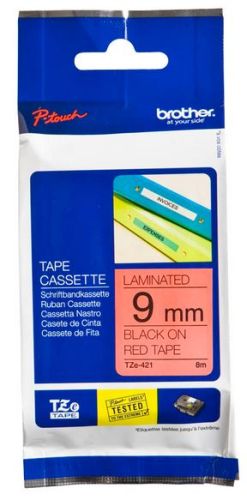 Taśma do drukarki etykiet Brother TZe421 9mm Czarne na Czerwonym - obrazek 3