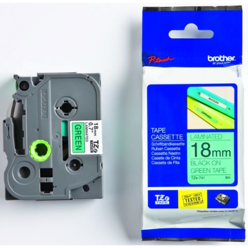 Taśma do drukarki etykiet Brother TZe741 18mm Czarny na Zielonym - obrazek 2