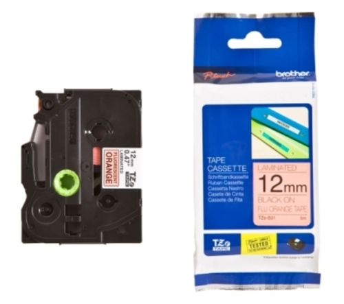 Taśma do drukarki etykiet Brother TZEB31 12mm Czarny na Fluorescencyjnym Pomarańczu - obrazek 2