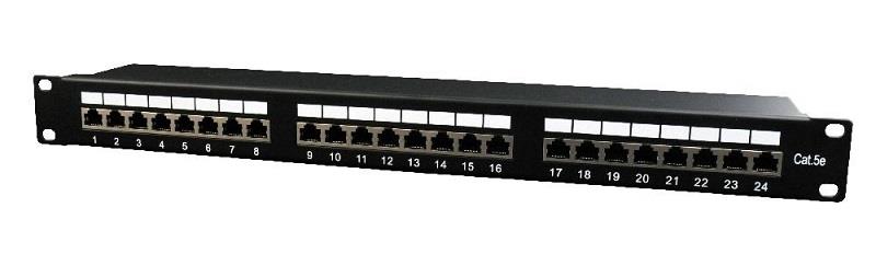 Patchpanel 19" 1U 24 Porty Kat.5e FTP z funkcją organizacji kabli  Czarny  Gembird