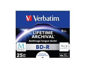 BD-R BluRay x4 25GB Verbatim M-Disc Jewel Case *5 Inkjet Printable