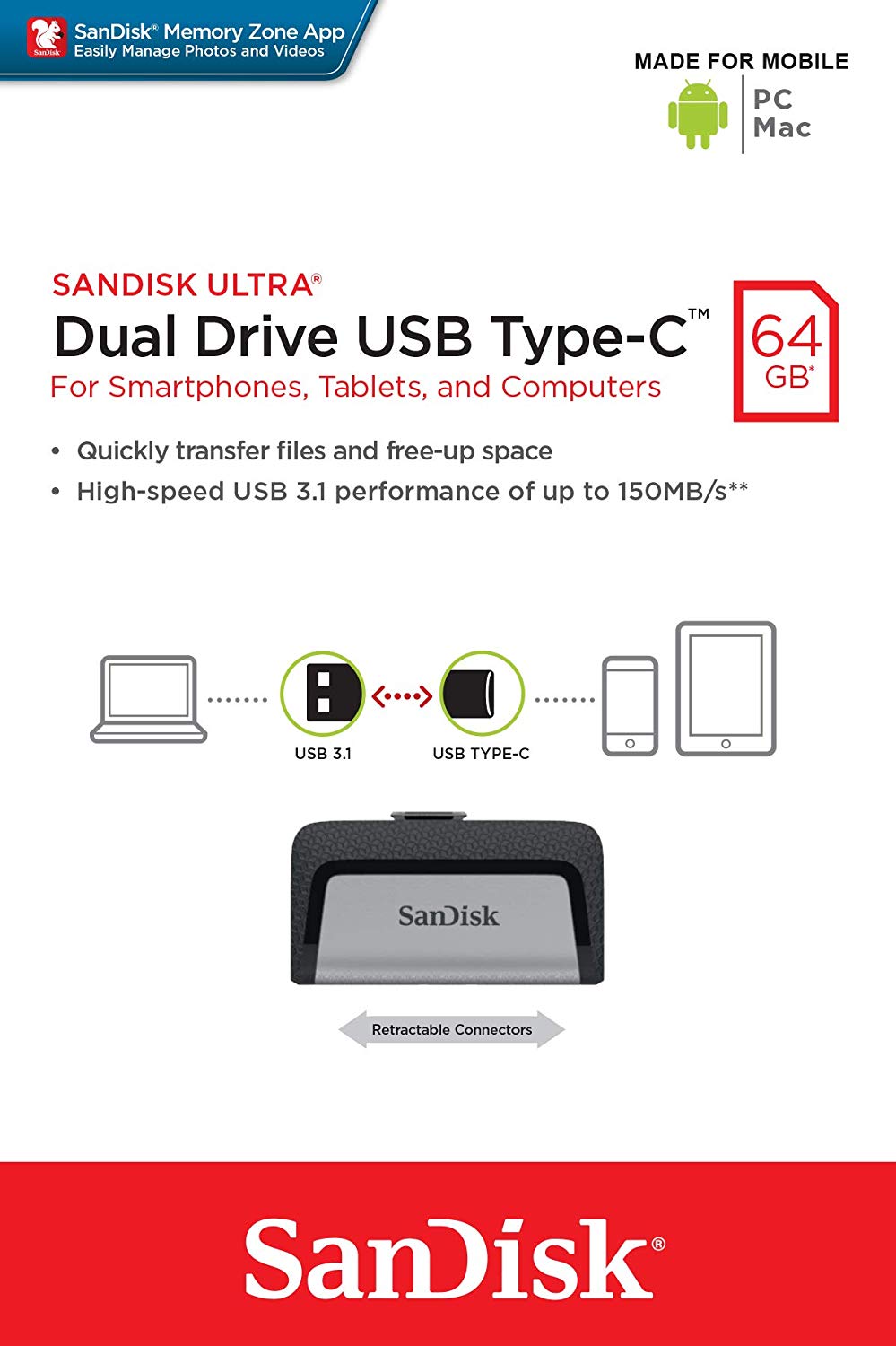 Flashdrive 64GB USB 3.2 Type-C SanDisk Ultra Dual Drive - obrazek 2