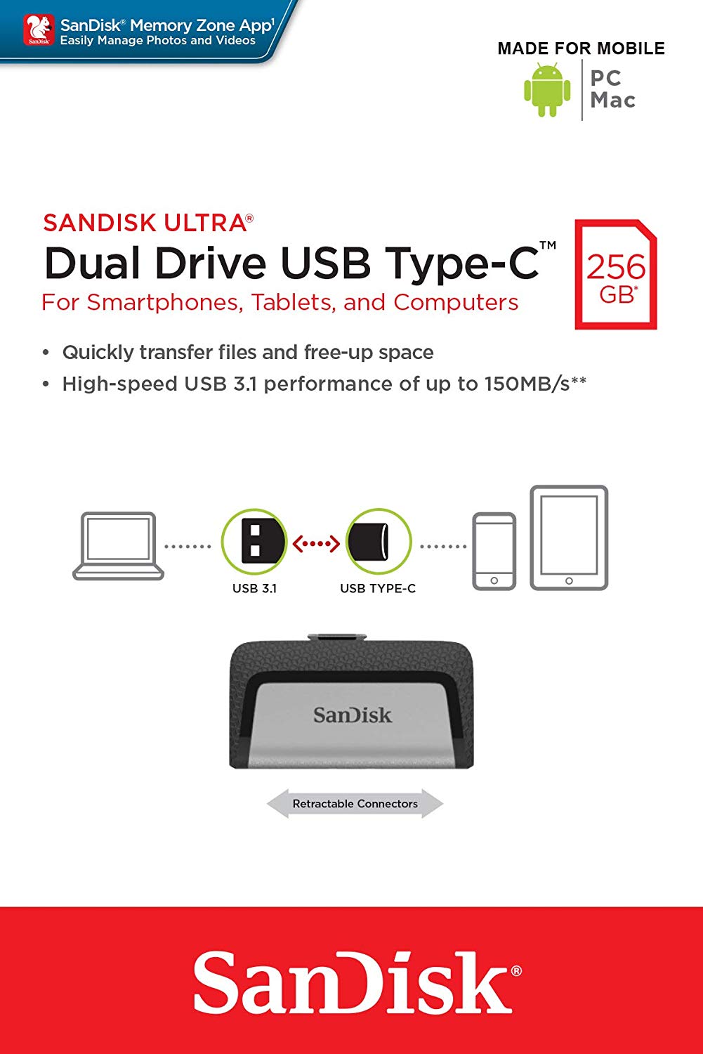 Flashdrive 256GB USB 3.2 Type-C SanDisk Ultra Dual Drive - obrazek 5