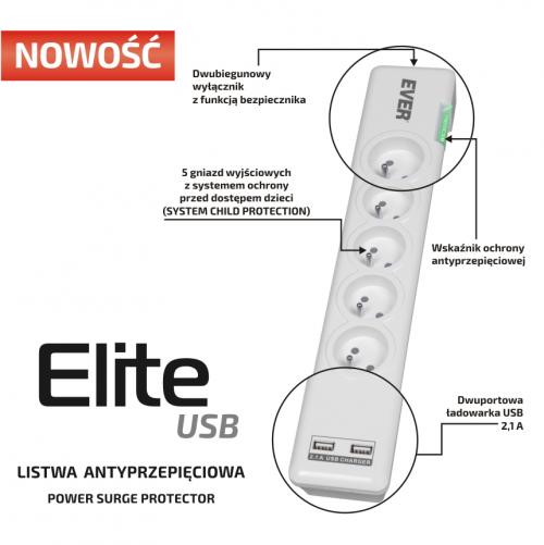 Listwa zasilająca Ever Elite USB 1.8m - obrazek 3
