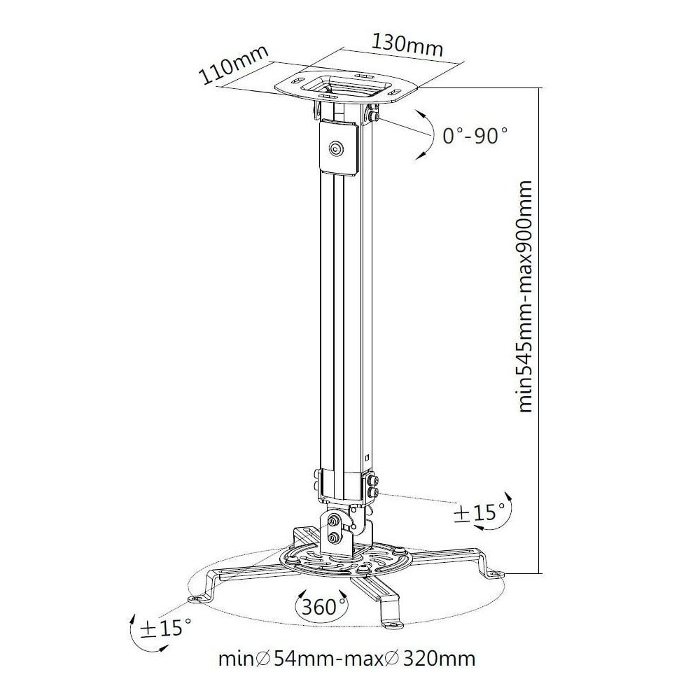 Uchwyt do mocowania projektora sufitowy z regulowanym ramieniem 540-900 mm - 13.5kg Techly - obrazek 2