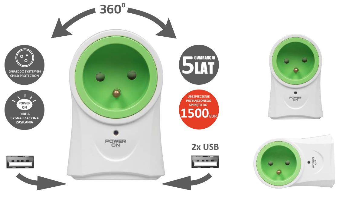 Listwa zasilająca Ever Spin obrotowa 2 x USB