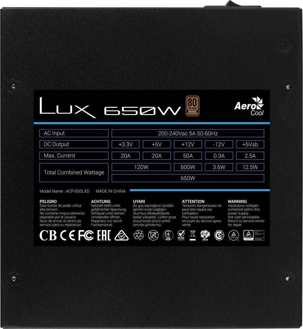 Zasilacz ATX 650W AeroCool PGS LUX 80 Plus Bronze - obrazek 5