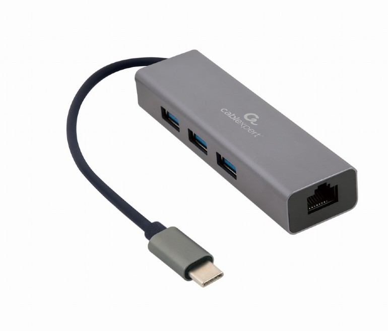Karta sieciowa USB-C LAN Gigabit Ethernet 10/100/1000 Mb/s RJ45 + HUB USB 3.1  Gembird