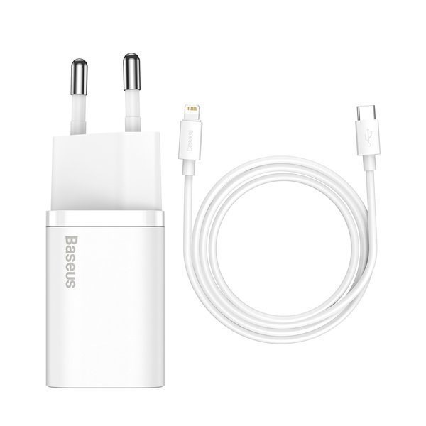 Ładowarka sieciowa USB 20W 1 x USB Type-C + kabel Lightning QC 3.0 Baseus Biała