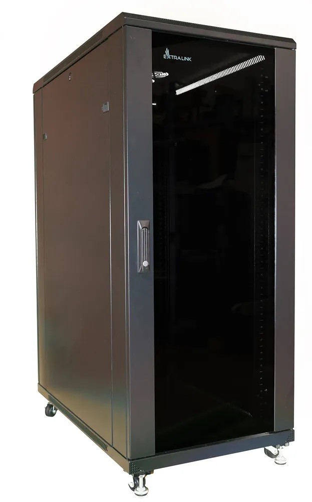 Szafa stojąca rack 19" 37U 600x600mm czarna (drzwi przednie szklane) Extralink