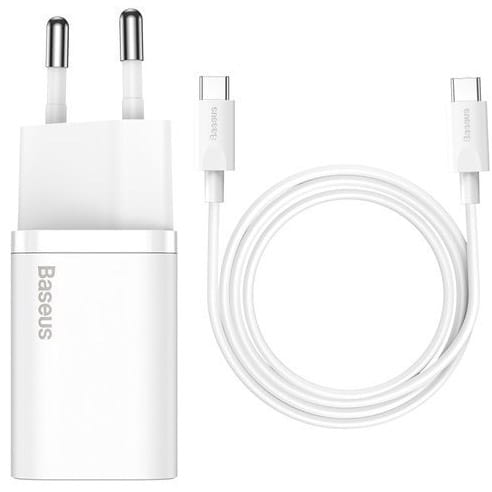 Ładowarka sieciowa USB 25W 1 x USB Type-C + kabel USB Type-C QC 3.0 Baseus Biała