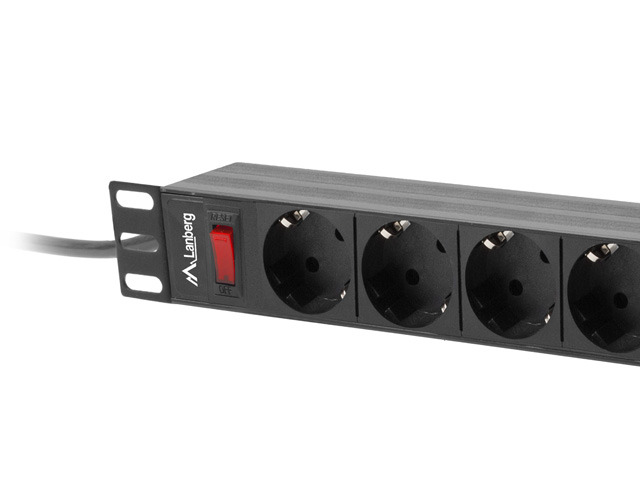 Listwa zasilająca Lanberg Rack 19" 1U 250V/16A 4000W 9 x Schuko ; wtyk Uni-schuko 3.0 m czarna - obrazek 3