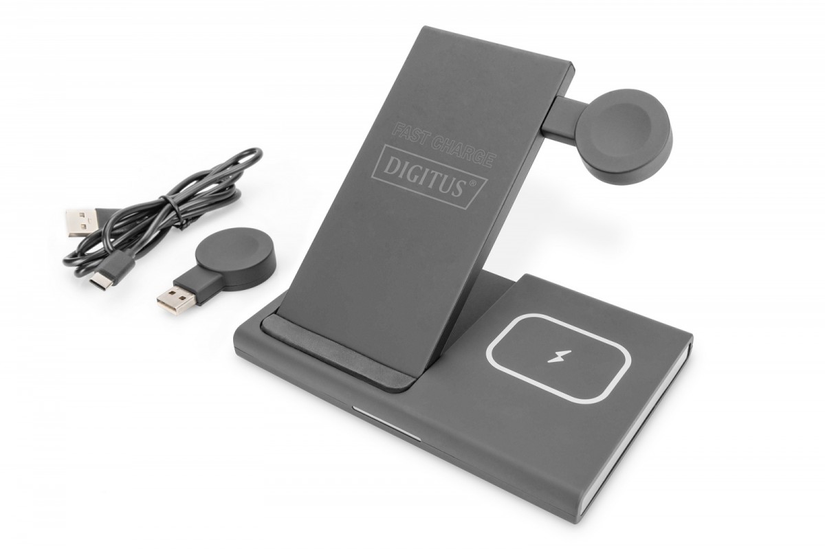 Stacja ładująca bezprzewodowa Digitus 3w1 składana 15W MagSafe + Qi 1m USB Czarna - obrazek 2