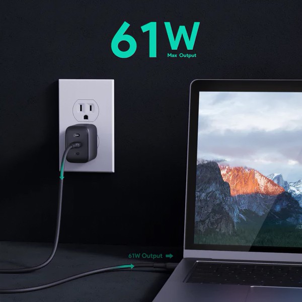 Ładowarka sieciowa USB GaN 61W 1 x USB Type-C PD Aukey Czarna - obrazek 2