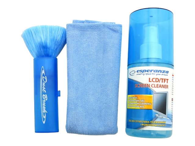 Zestaw czyszczący do ekranów LCD płyn + ściereczka + czyścik  Esperanza