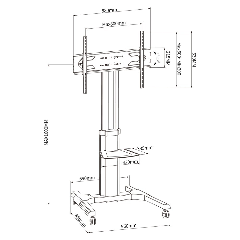 Stojak mobilny do TV 50"-92'' 70kg regulowany z półką Techly - obrazek 5