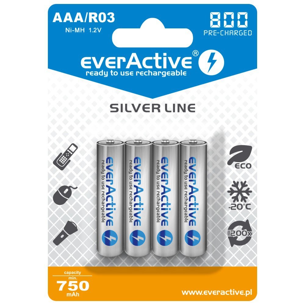 Akumulatorki AAA/800 mAh NIMH 4 szt. everActive Silver Line