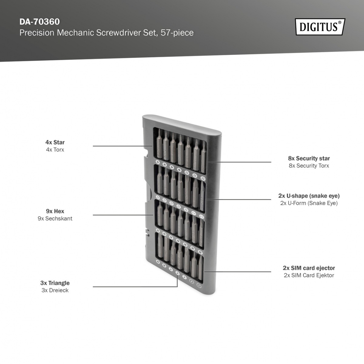 Zestaw śrubokrętów precyzyjnych Digitus - 57 elementów - obrazek 2