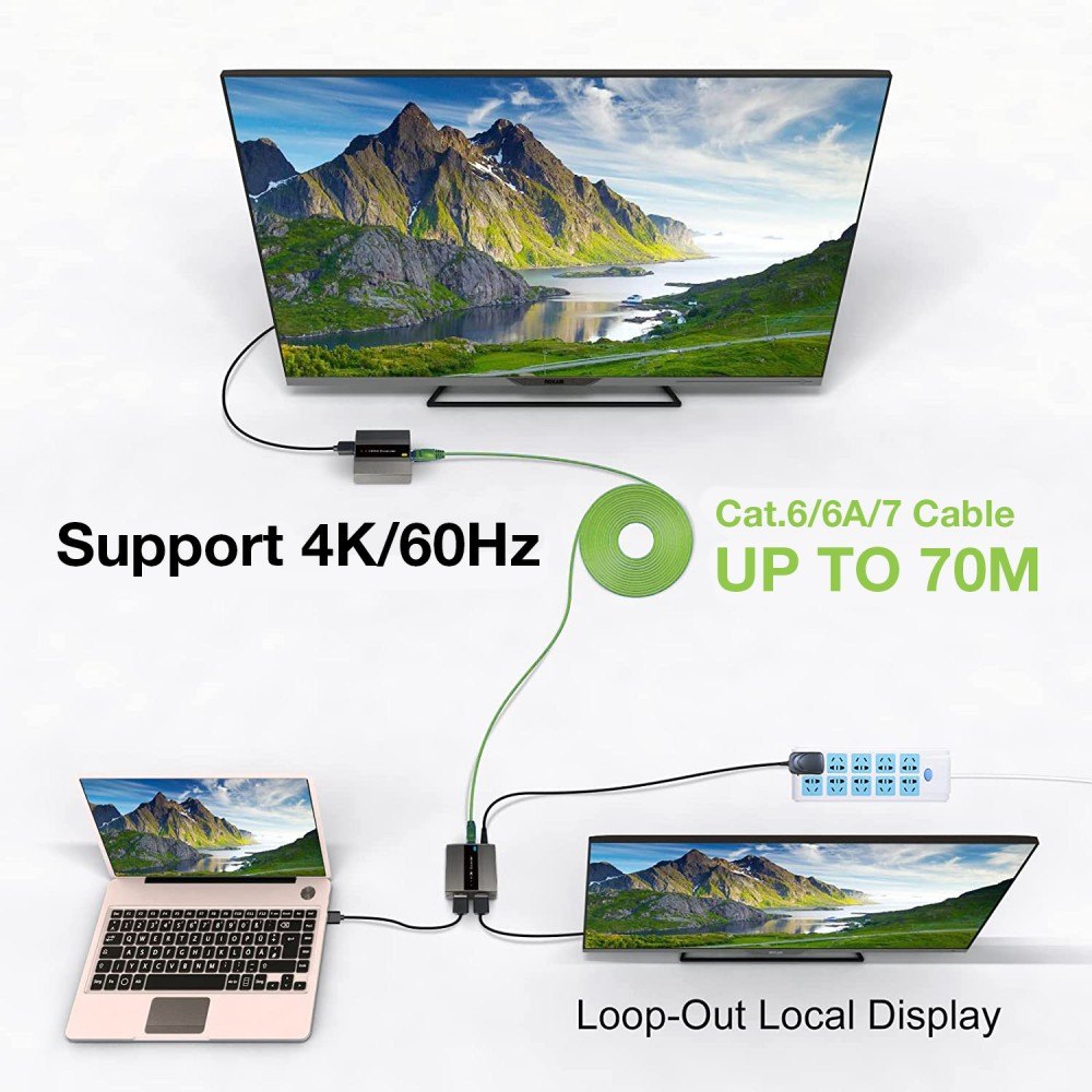 Extender HDMI po skrętce kat6/6a/7 do 70m 4K Techly - obrazek 2