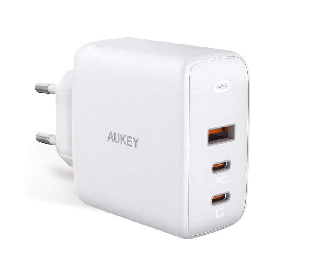 Ładowarka sieciowa USB GaN 90W 1 x USB Type-C + 2 x USB A PD Aukey Biała