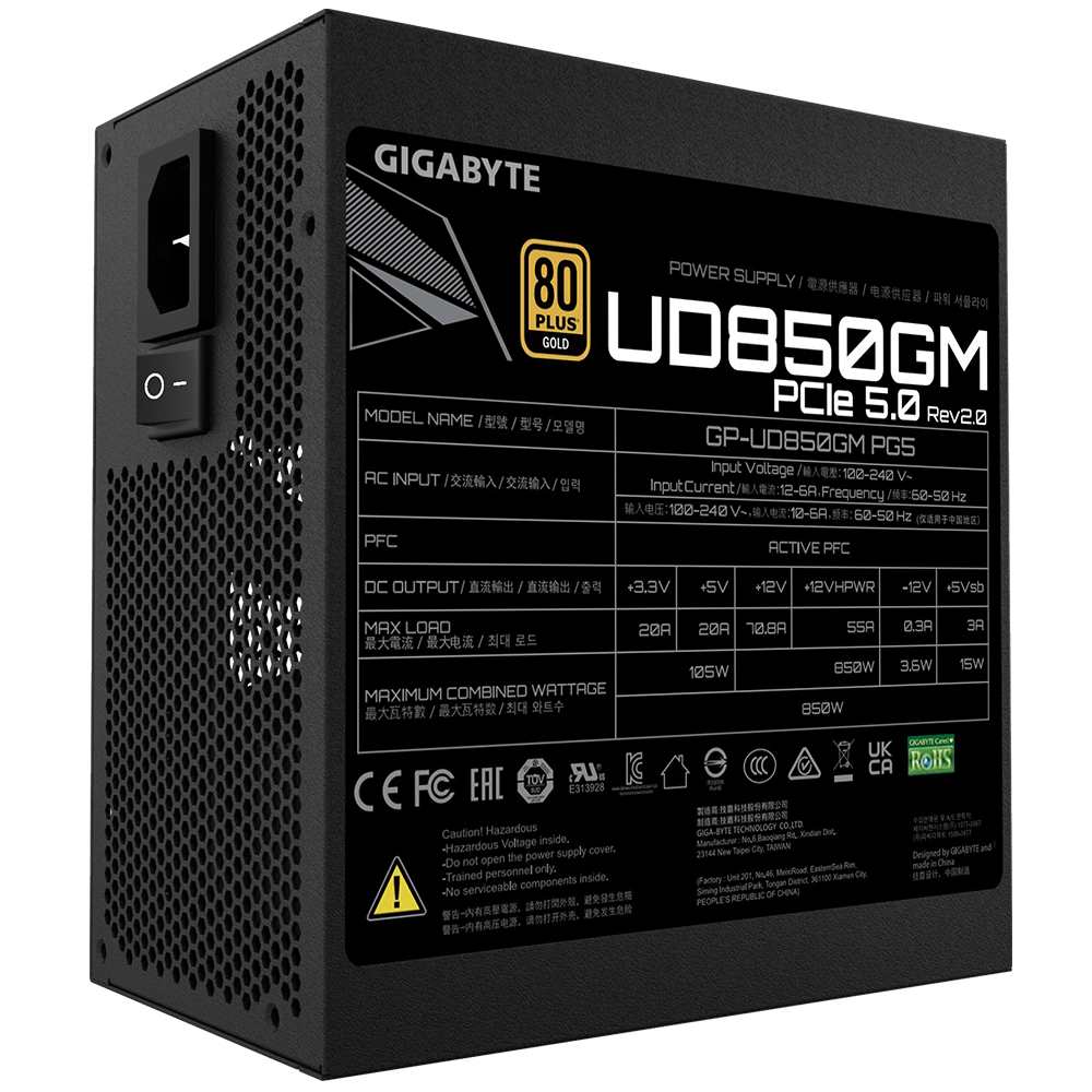 Zasilacz ATX 850W Gigabyte UD850GM PG5 Modularny 80 Plus Gold - obrazek 3