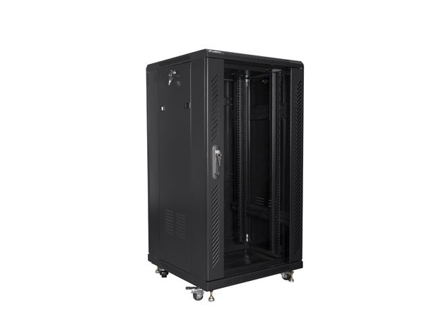 Szafa stojąca rack 19" 22U 600x600mm czarna (drzwi przednie szklane) Lanberg - obrazek 3