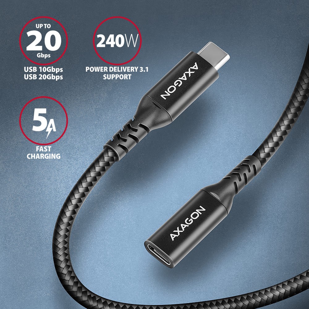 Kabel USB Type-C przedłużacz 1.5 m PD 240W 4K Axagon - obrazek 4