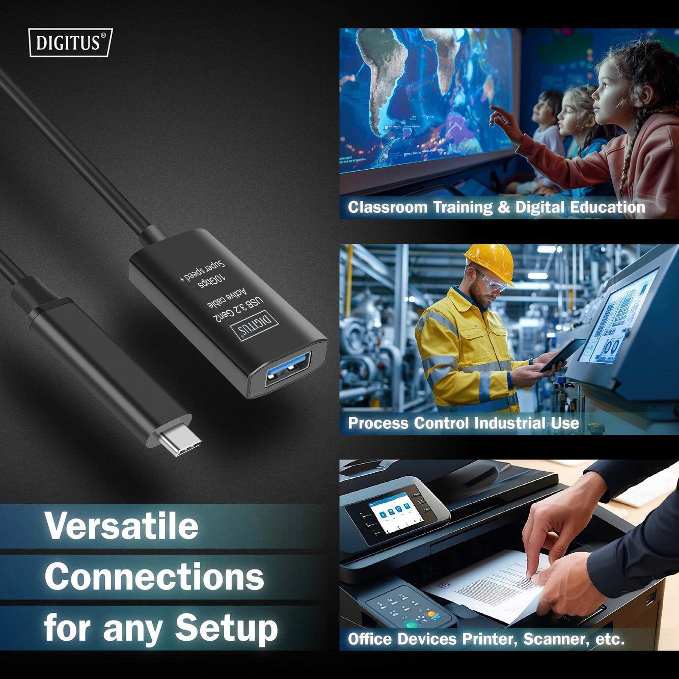 Kabel USB Type-C męski na USB-A żeński przedłużacz 5.0 m aktywny Digitus - obrazek 2