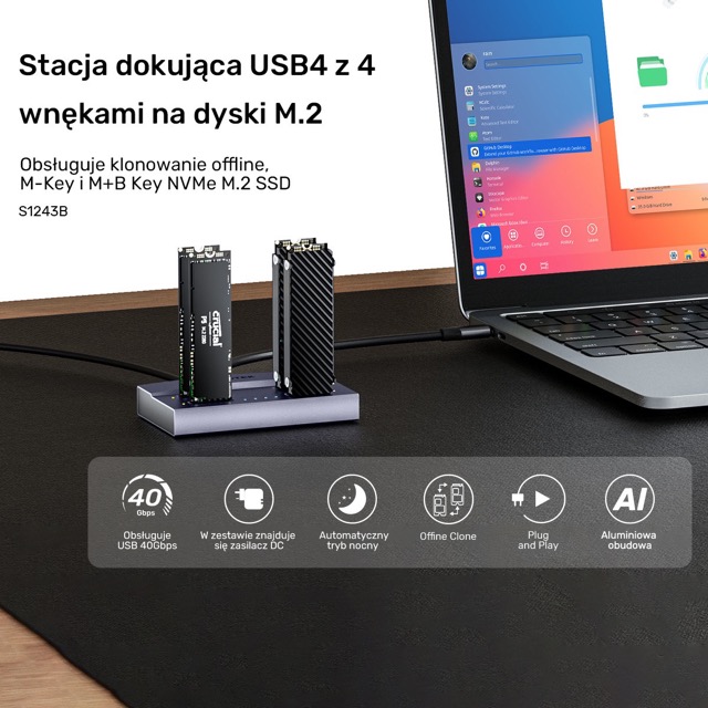 Stacja dokująca dla dysków 4 x SSD M.2 NVMe USB-C Unitek - obrazek 5