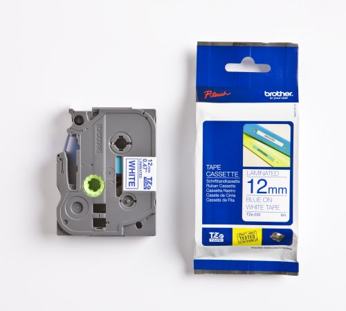 Taśma do drukarki etykiet Brother TZE233 12mm Niebieski na Białym - obrazek 4