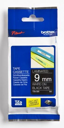 Taśma do drukarki etykiet Brother TZE325 9mm Biały na Czarnym - obrazek 3