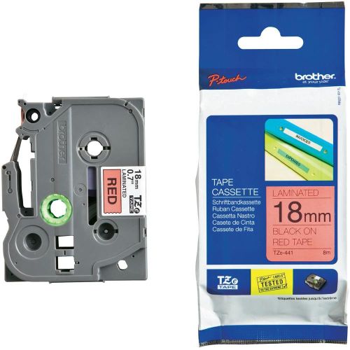 Taśma do drukarki etykiet Brother TZe441 18mm Czarne na Czerwonym - obrazek 4