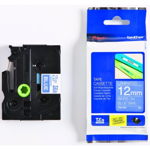 Taśma do drukarki etykiet Brother TZE535 12mm Białe na Niebieskim - obrazek 2