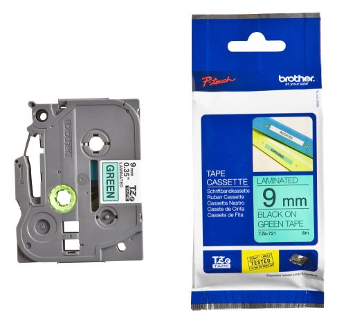 Taśma do drukarki etykiet Brother TZe721 9mm Czarny na Zielonym - obrazek 2