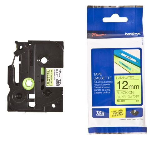 Taśma do drukarki etykiet Brother TZEC31 12mm Czarny na Fluorescencyjnym Żółtym - obrazek 2