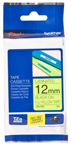 Taśma do drukarki etykiet Brother TZEC31 12mm Czarny na Fluorescencyjnym Żółtym - obrazek 3