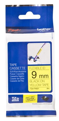 Taśma do drukarki etykiet Brother TZEFX621 9mm Czarny na Żółtym Flexible - obrazek 3