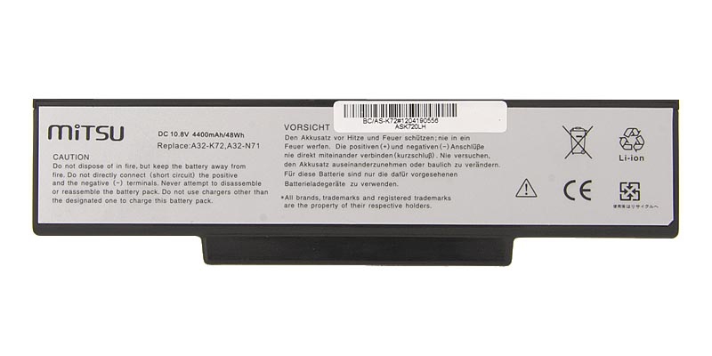 Bateria do laptopa Asus K72; K73; N73; X77 10.8 V 4400 mAh - obrazek 2