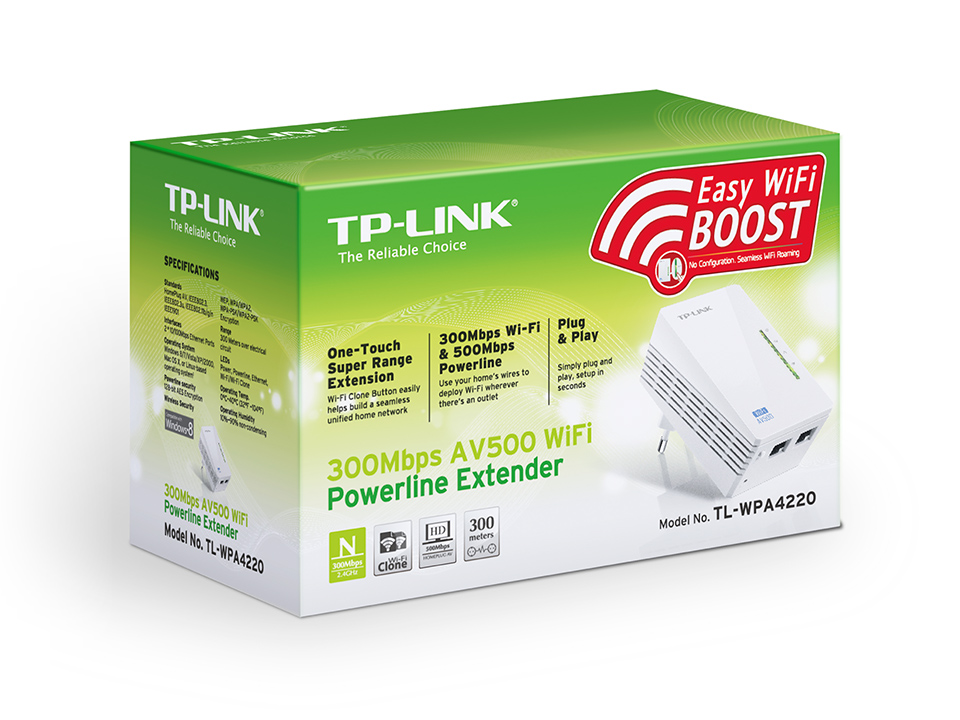 HomePlug TP-Link TL-WPA4220 Wi-Fi N300 Power Line Extender AV500 - obrazek 2