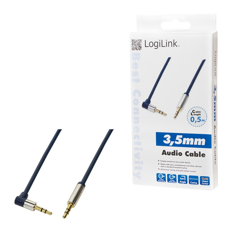 Kabel Audio Mini Jack Stereo męski na Mini Jack Stereo męski kątowy 0.5 m LogiLink - obrazek 3