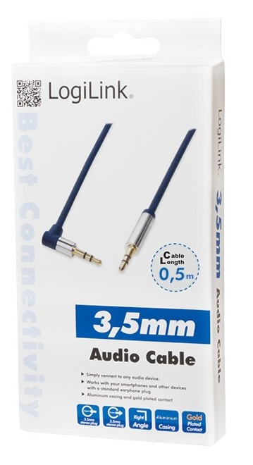 Kabel Audio Mini Jack Stereo męski na Mini Jack Stereo męski kątowy 0.5 m LogiLink - obrazek 2