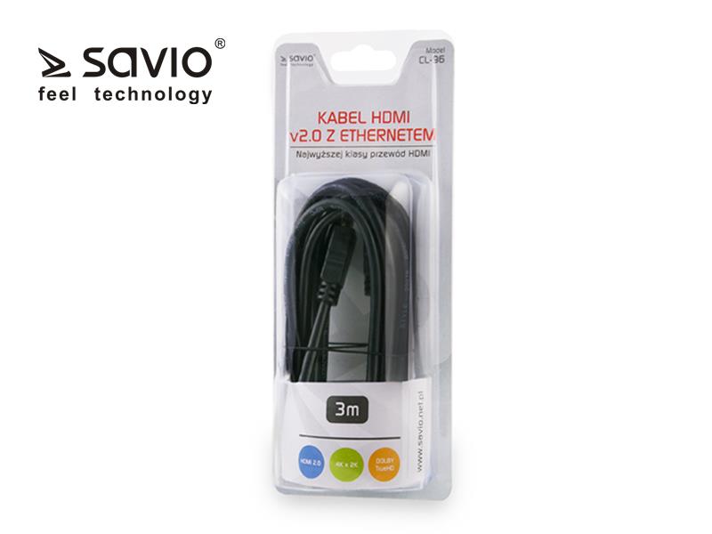 Kabel HDMI męski na HDMI męski v.2.0 3.0 m Savio - obrazek 2