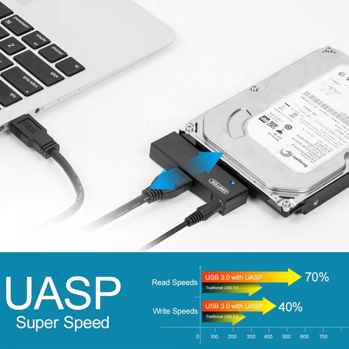 Adapter USB 3.0 do HDD/SSD SATA 2.5"/3.5" z zasilaczem Unitek - obrazek 5