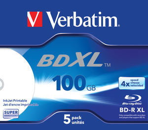 BD-R BluRay x4 100GB Verbatim Jewel Case *5 Printable - obrazek 2
