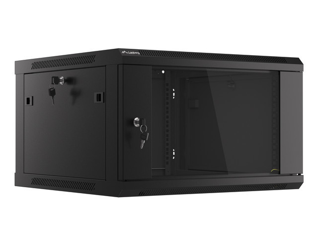 Szafa wisząca rack 19'' 6U 600x600mm czarna (drzwi przednie szklane) Langberg
