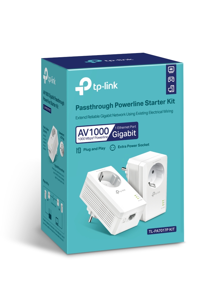 HomePlug TP-Link TL-PA7017P KIT Powerline Adapter PassThrough Gigabit StarterKit AV1000 - obrazek 5