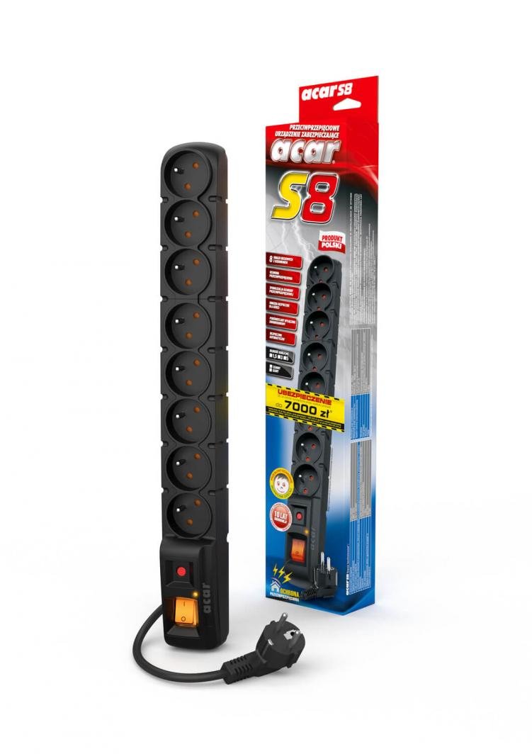 Listwa zasilająca Acar S8 8 gniazd 1.5m Czarna - obrazek 2